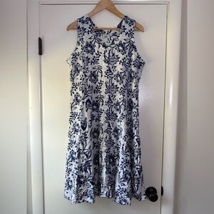 Very Vineyard Sleeveless Button Front Dress Blue White Floral Cottagecore Large